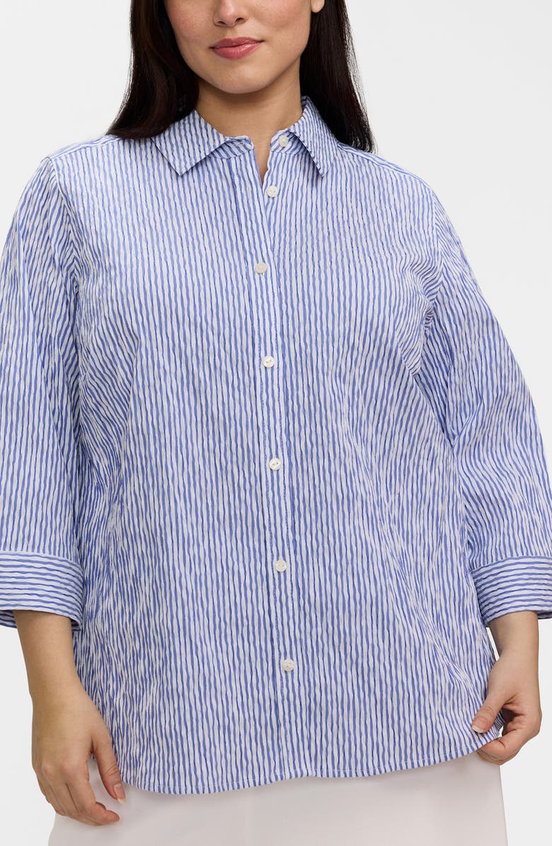 Foxcroft Hampton Stripe Three-Quarter Sleeve Button-Up Shirt, Main, color, 