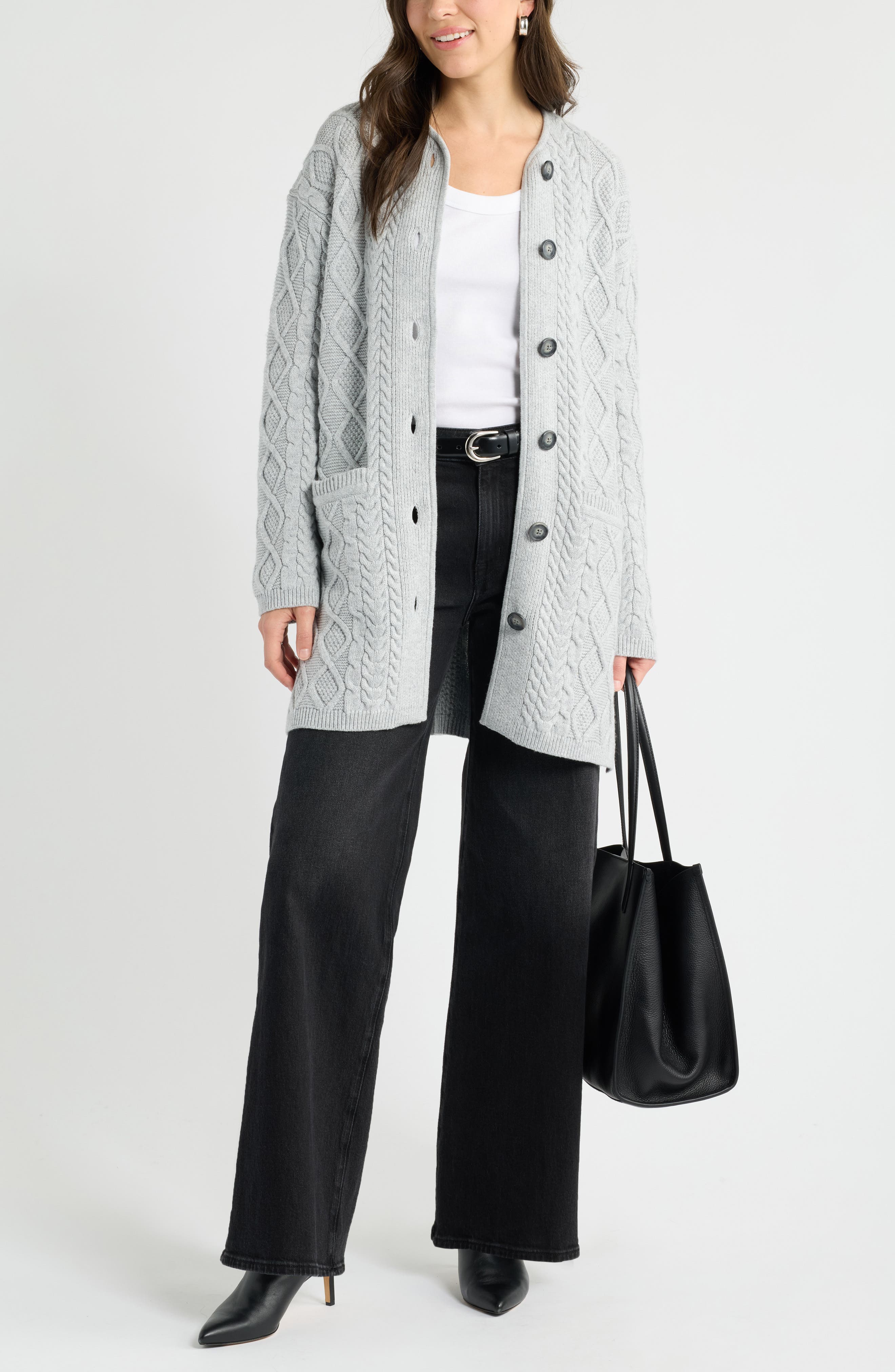 Caslon® Cable Stitch Cardigan Sweater Jacket (Women) | Nordstrom