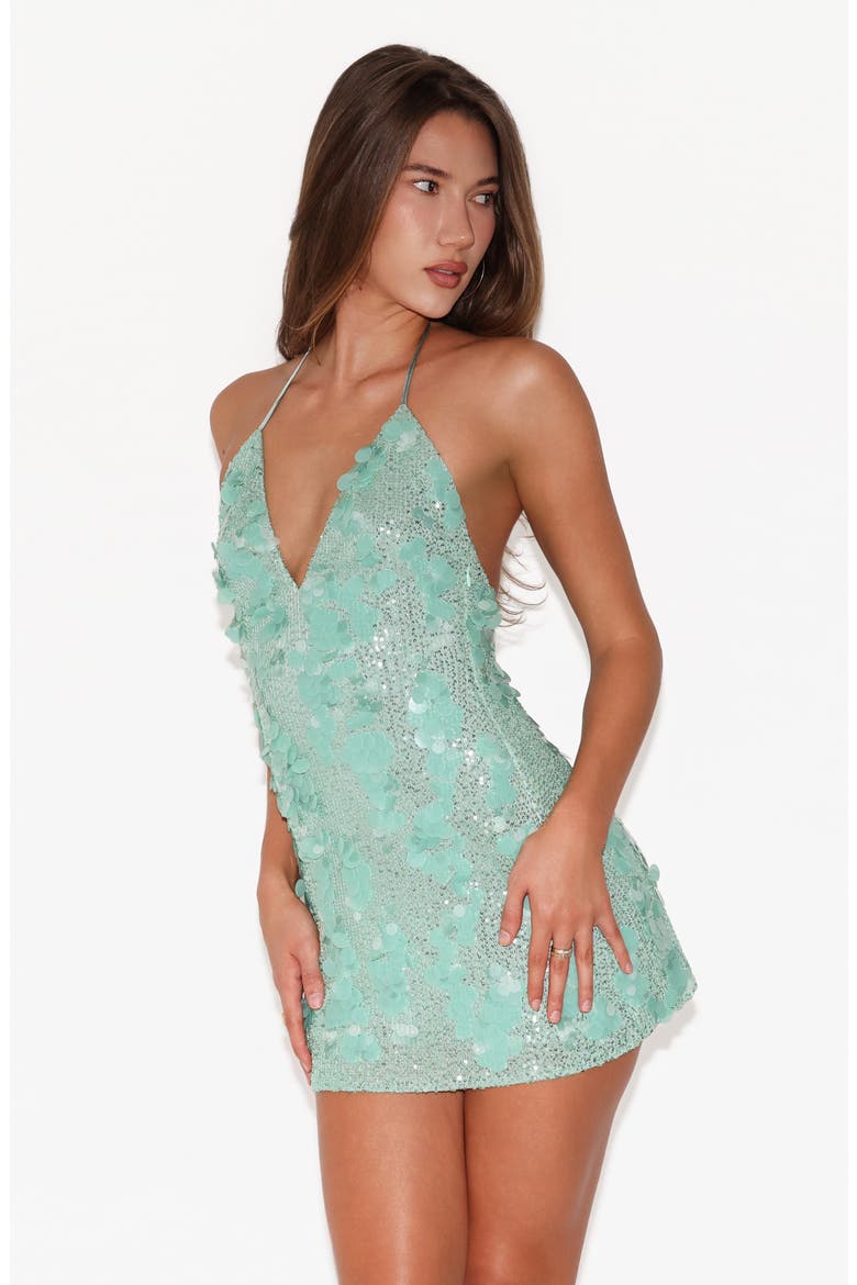 Sequin & Paillette Halter Neck Minidress, Alternate, color, MINT