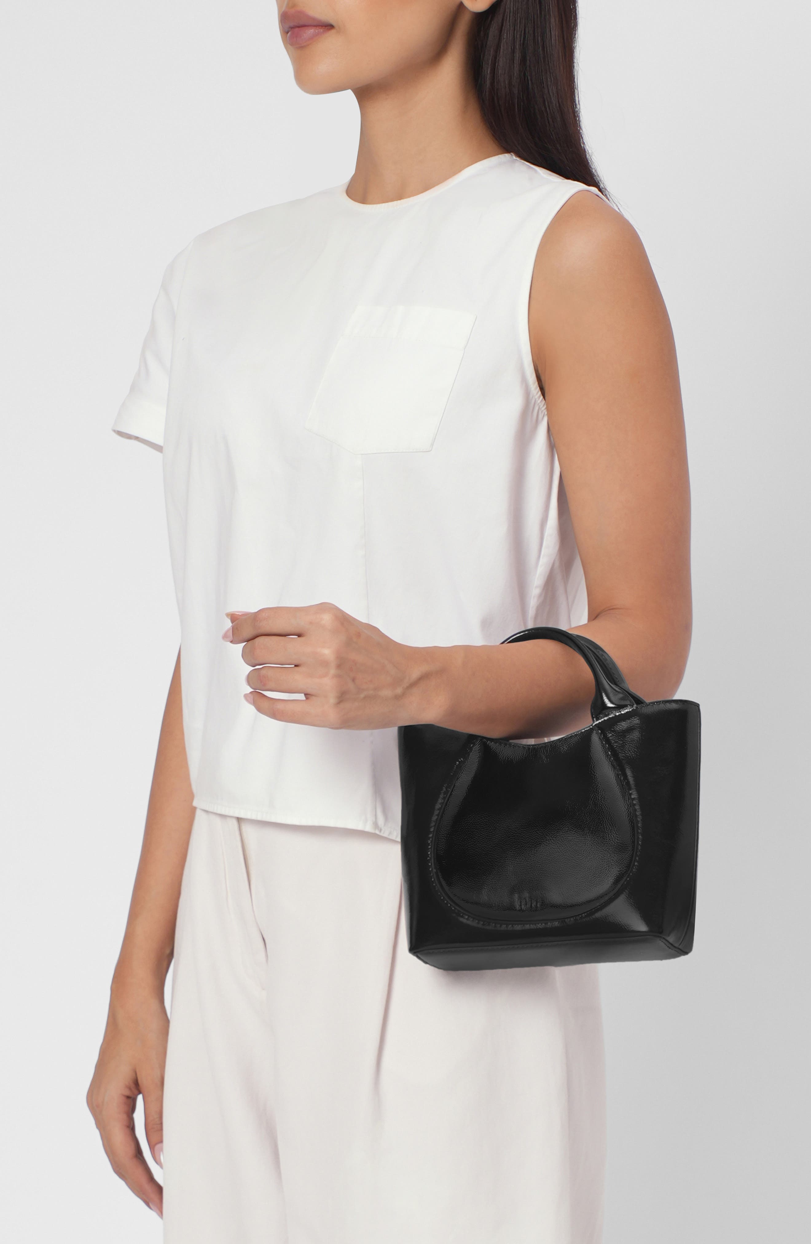 Katrina Mini Crinkled Leather Tote, Alternate, color, BLACK
