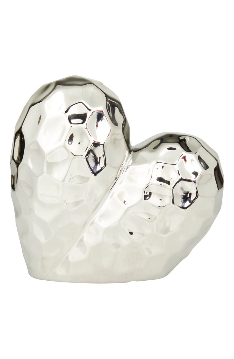 VIVIAN LUNE HOME Silvertone Porcelain Heart Sculpture, Main, color, Silver