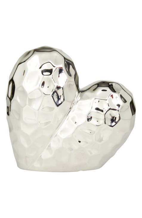 Silvertone Porcelain Heart Sculpture