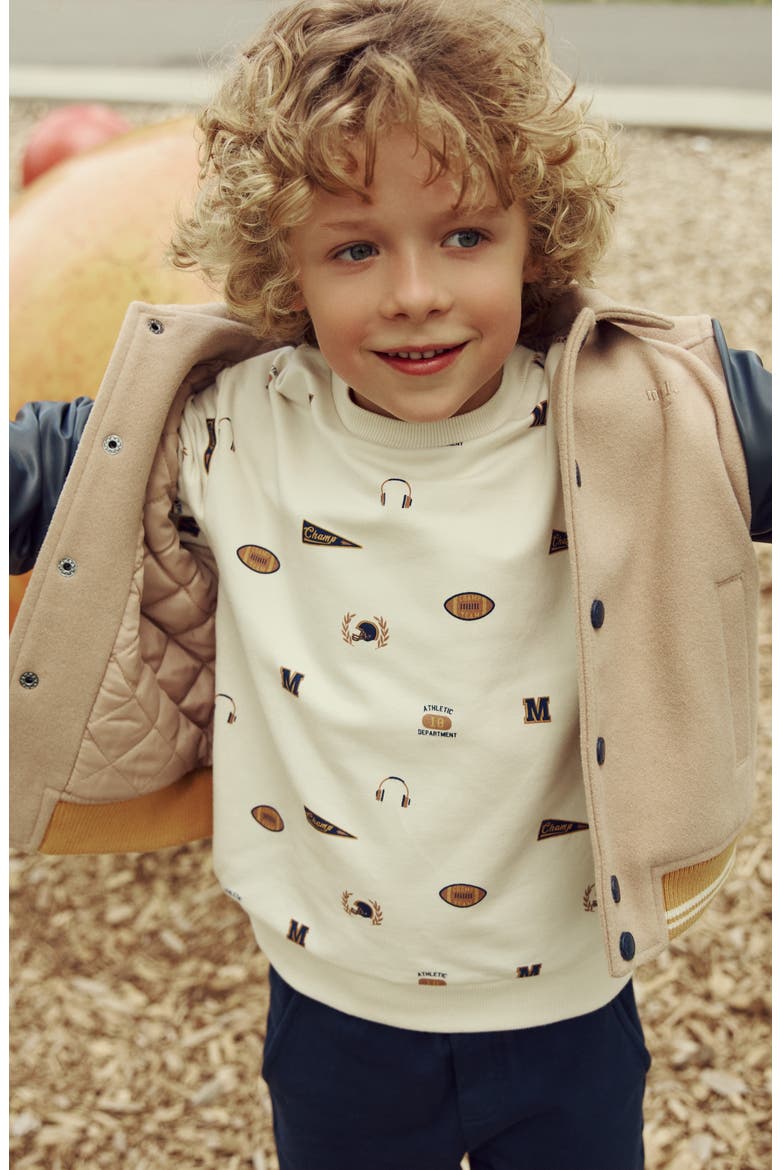 Kids' Varsity Print Cotton Sweatshirt, Alternate, color, BEIGE