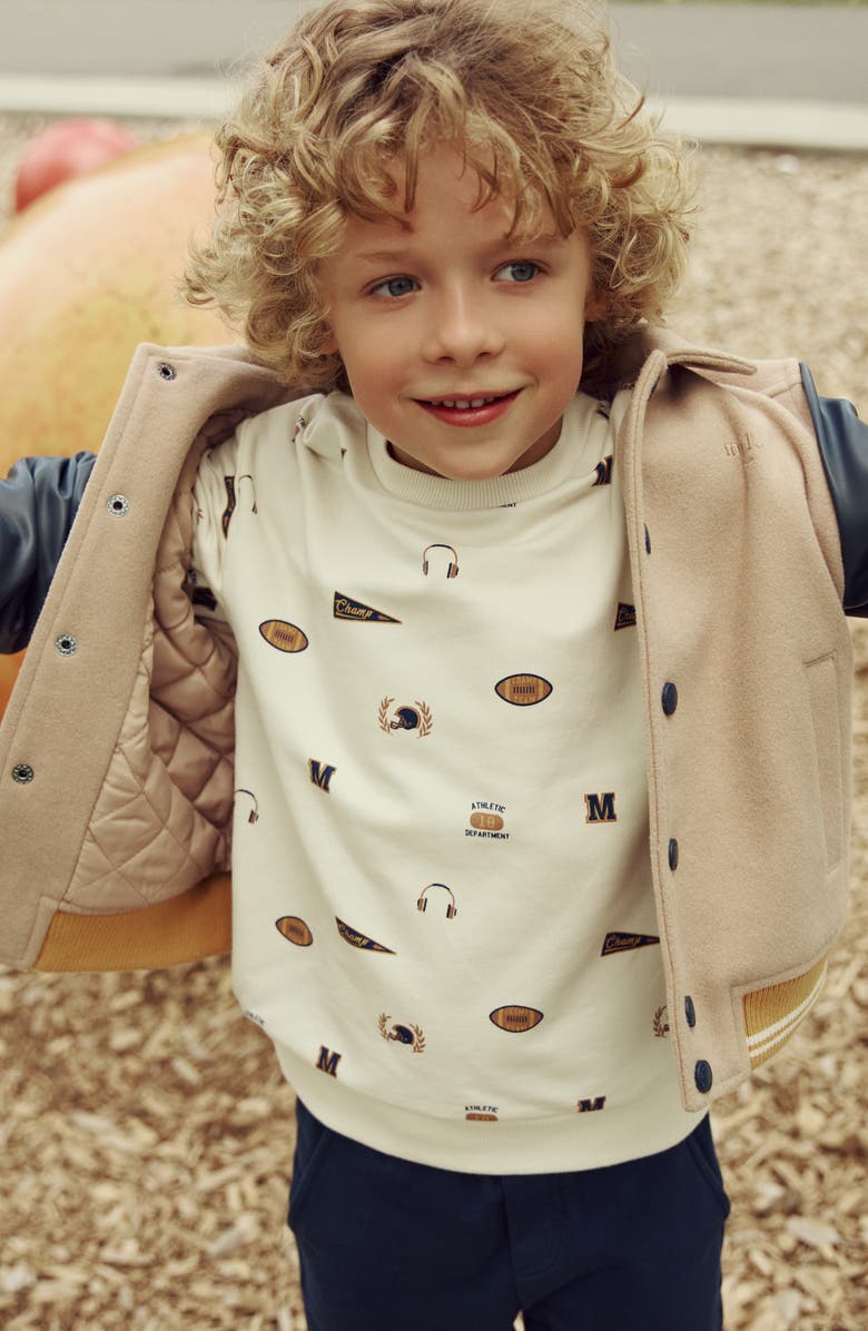 MILES THE LABEL Kids' Varsity Print Cotton Sweatshirt, Alternate, color, Beige