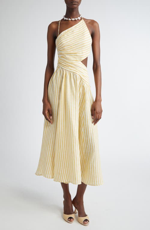 Zimmermann Cascadian Stripe Cutout Asymmetric Linen Dress