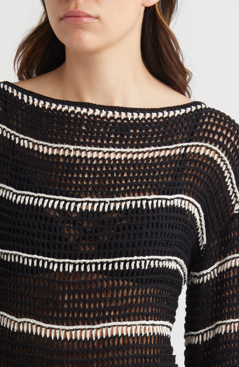 Faithfull the Brand Jesolo Stripe Long Sleeve Open Stitch Cotton Sweater Dress, Alternate, color, 