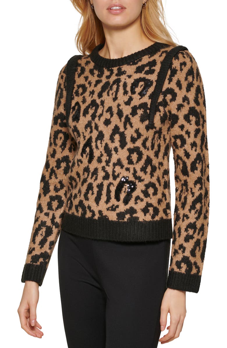 DKNY Sequin Leopard Crewneck Sweater, Alternate, color, 