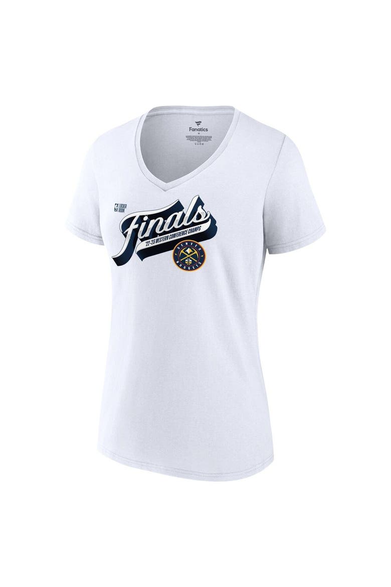 Women's Fanatics Branded White Denver Nuggets 2023 Western Conference Champions Locker Room Plus Size V-Neck T-Shirt, Alternate, color, White
