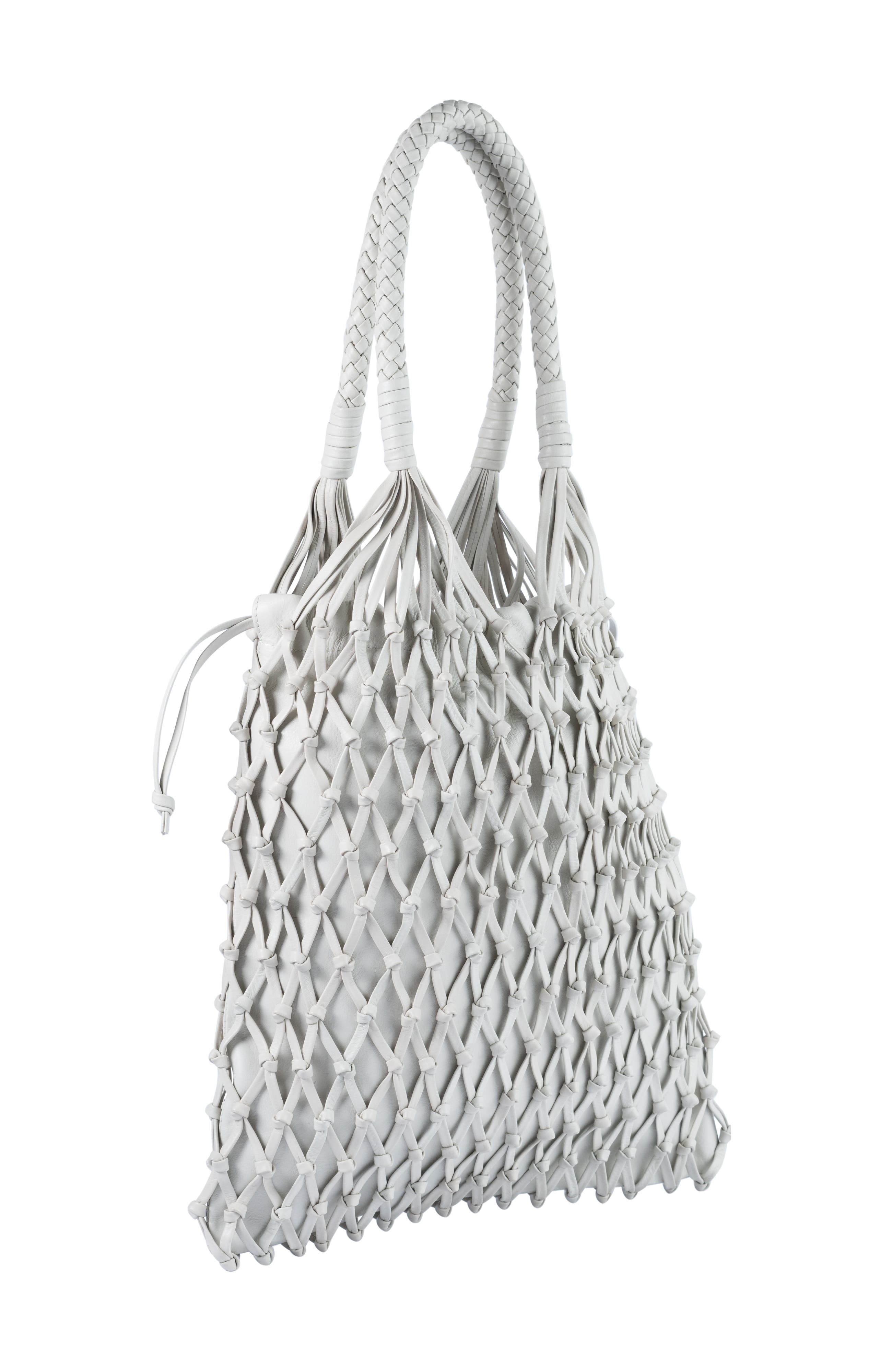La Red Mesh Bag In Leather, Alternate, color, White