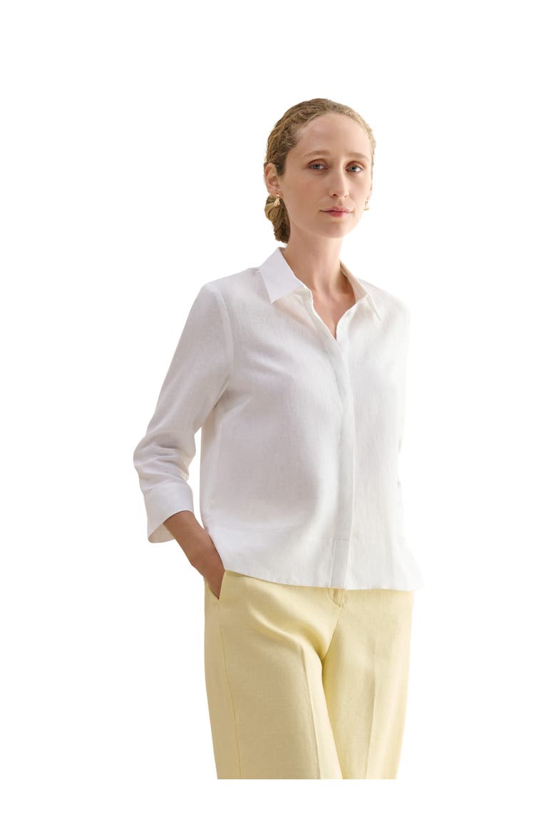 Nita 3/4 Sleeve Button Up Linen Shirt, Main, color, White