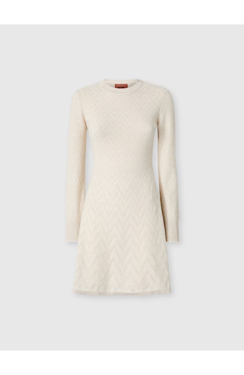 Missoni Women's Short Flared Dress With Long Sleeves And Jacquard Detailing, Main, color, Beige
