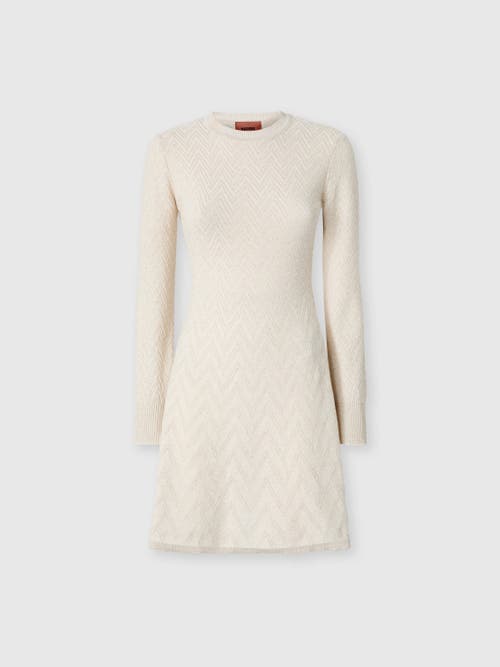 Missoni Short Flared Dress With Long Sleeves And Jacquard Detailing In Neutral