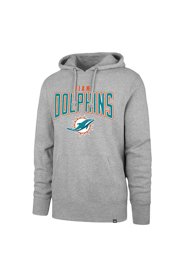 Men's '47 Gray Miami Dolphins Headline Pullover Hoodie, Alternate, color, Gray