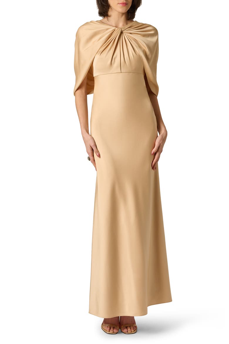 Cape Sleeve Satin Gown, Main, color, CHAMPAGNE