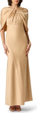 Aidan Mattox Cape Sleeve Satin Gown