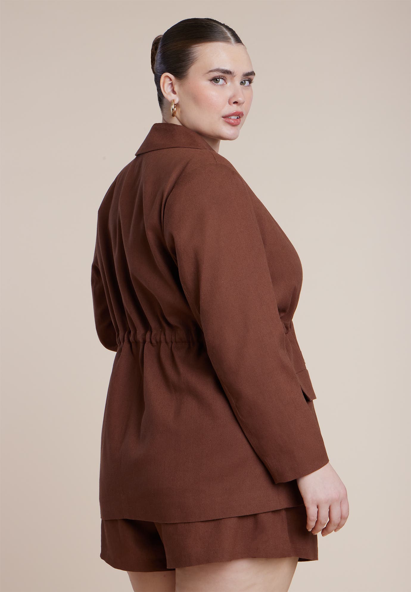 Drawstring Waist Linen Blazer - image 2