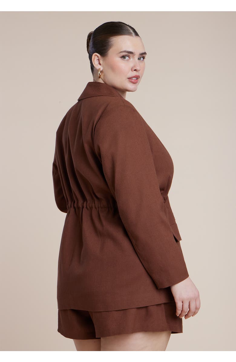 ELOQUII Drawstring Waist Linen Blazer, Alternate, color, Downtown Brown