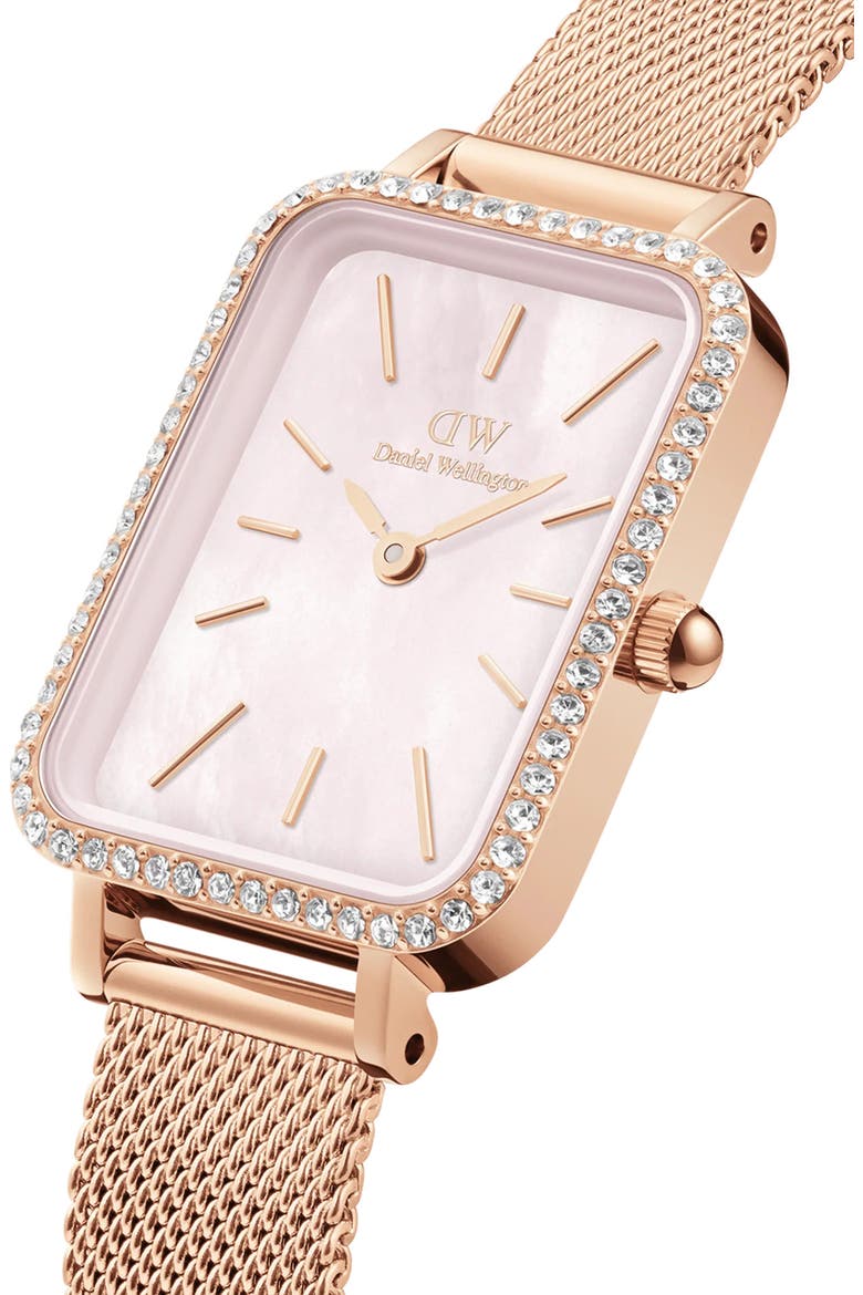 Quadro Mesh Strap Watch, 20mm x 26mm, Alternate, color, ROSE GOLD