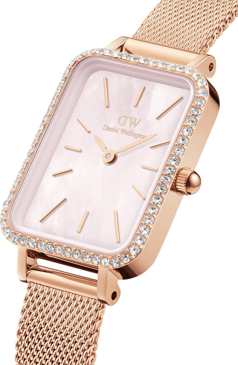 Daniel Wellington Quadro Mesh Strap Watch, 20mm x 26mm, Alternate, color, Rose Gold