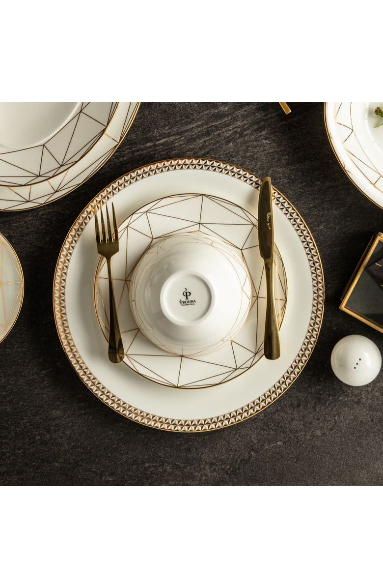 Prouna Gem Cut Gold 6 Inch Cereal / All Purpose Bowl, Alternate, color, White