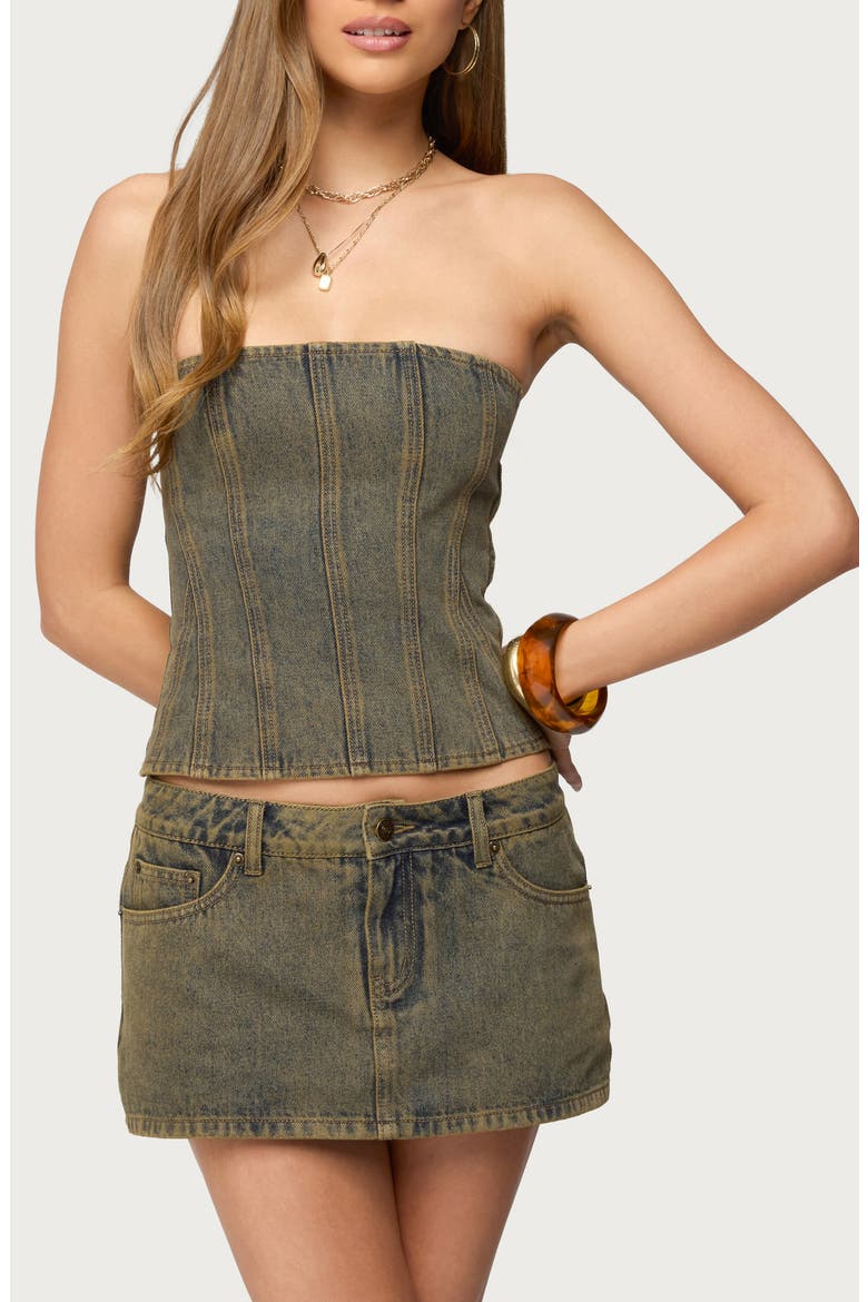 Camelia Strapless Denim Top, Main, color, BROWN-WASHED