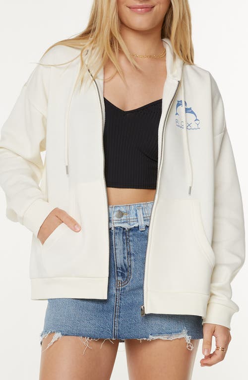 Roxy Evening Lineup Fleece Full Zip Graphic Hoodie In White