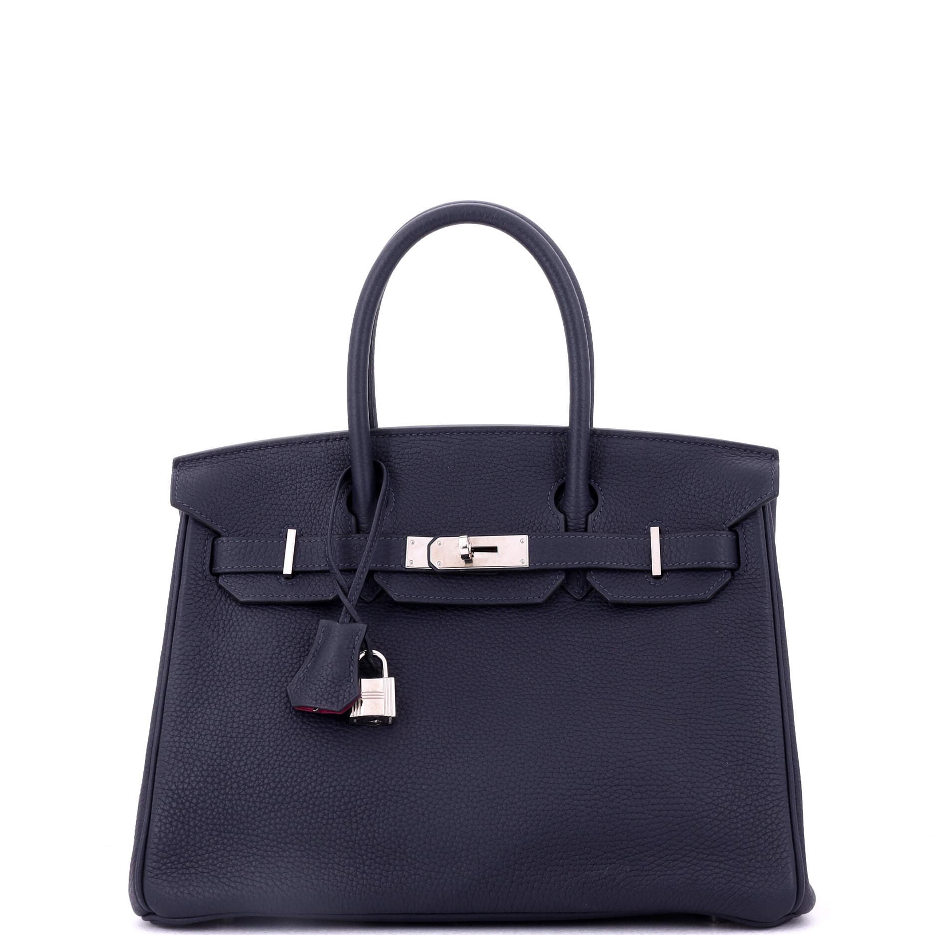 Pre-Owned Hermes Birkin Handbag Verso Togo with Palladium Hardware 30, Main, color, Verso - Bleu Nuit/Rose Pourpre
