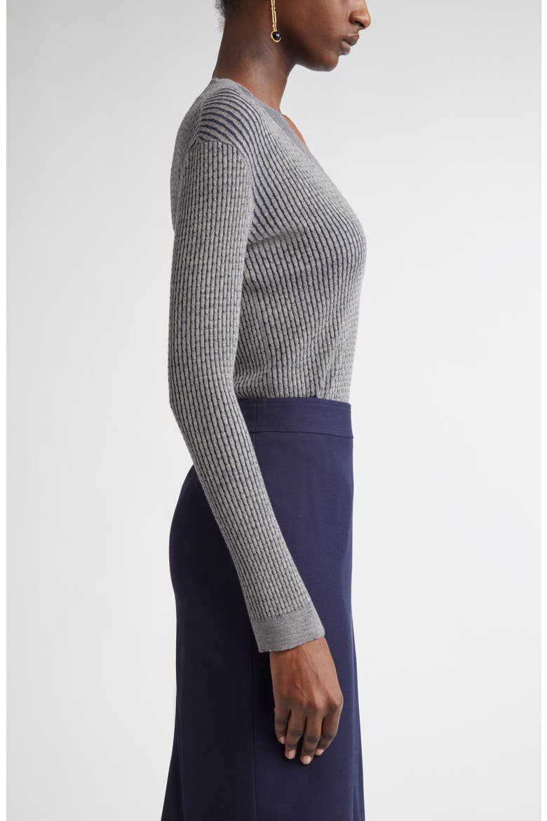 Vanis Fine Gauge Cable Stitch V-Neck Sweater, Alternate, color, TAUPE/ NAVY