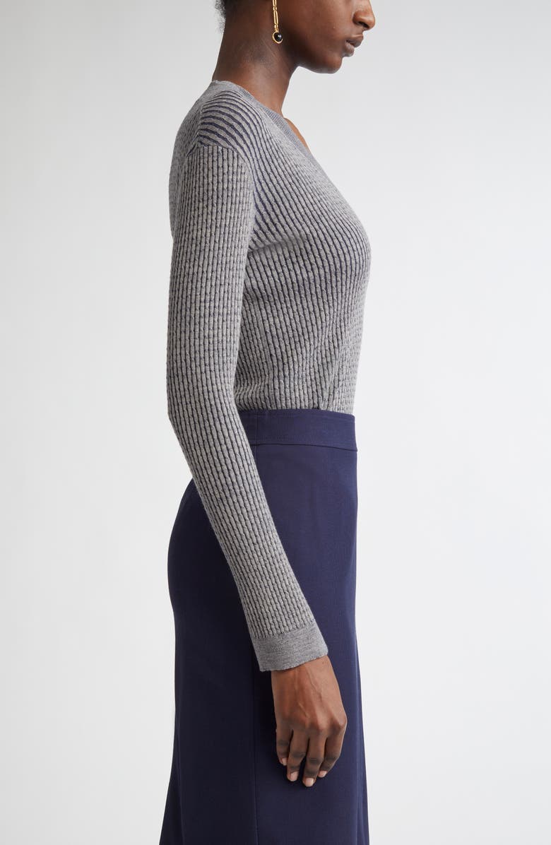 ST. JOHN Vanis Fine Gauge Cable Stitch V-Neck Sweater, Alternate, color, Taupe/ Navy