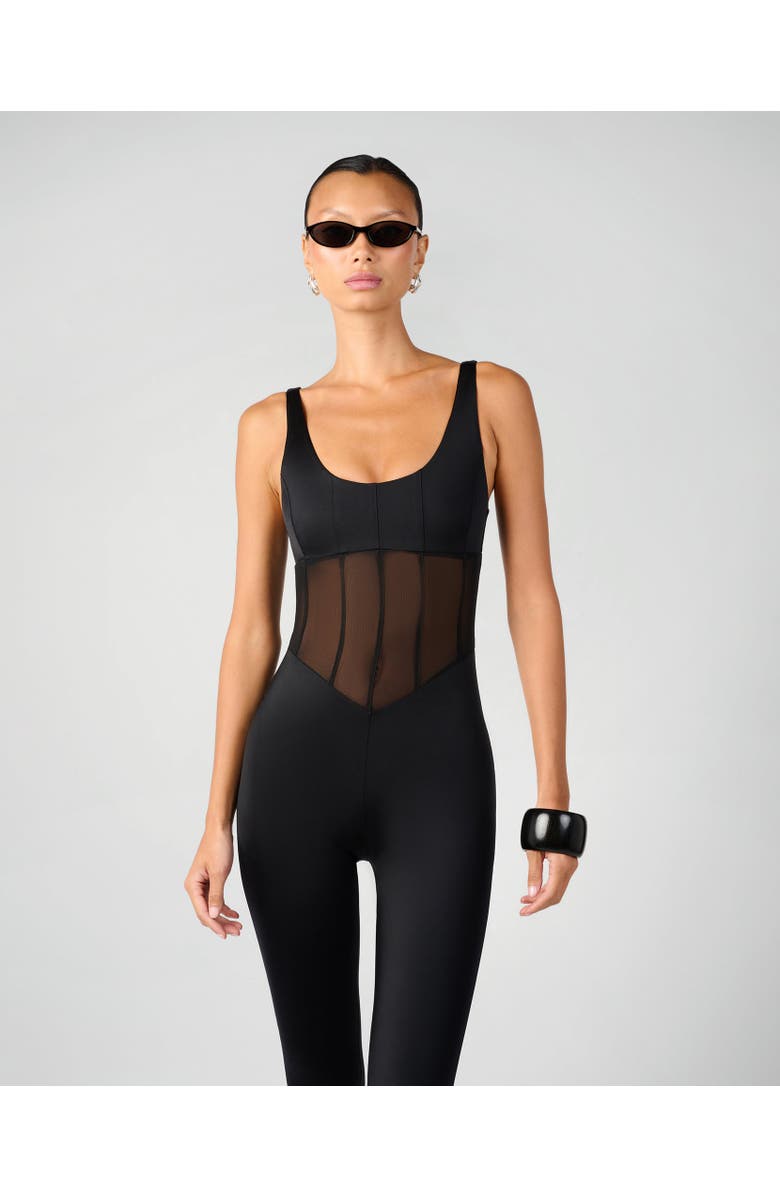 WeWoreWhat Spandex Sheer Panel Bodysuit, Alternate, color, Black