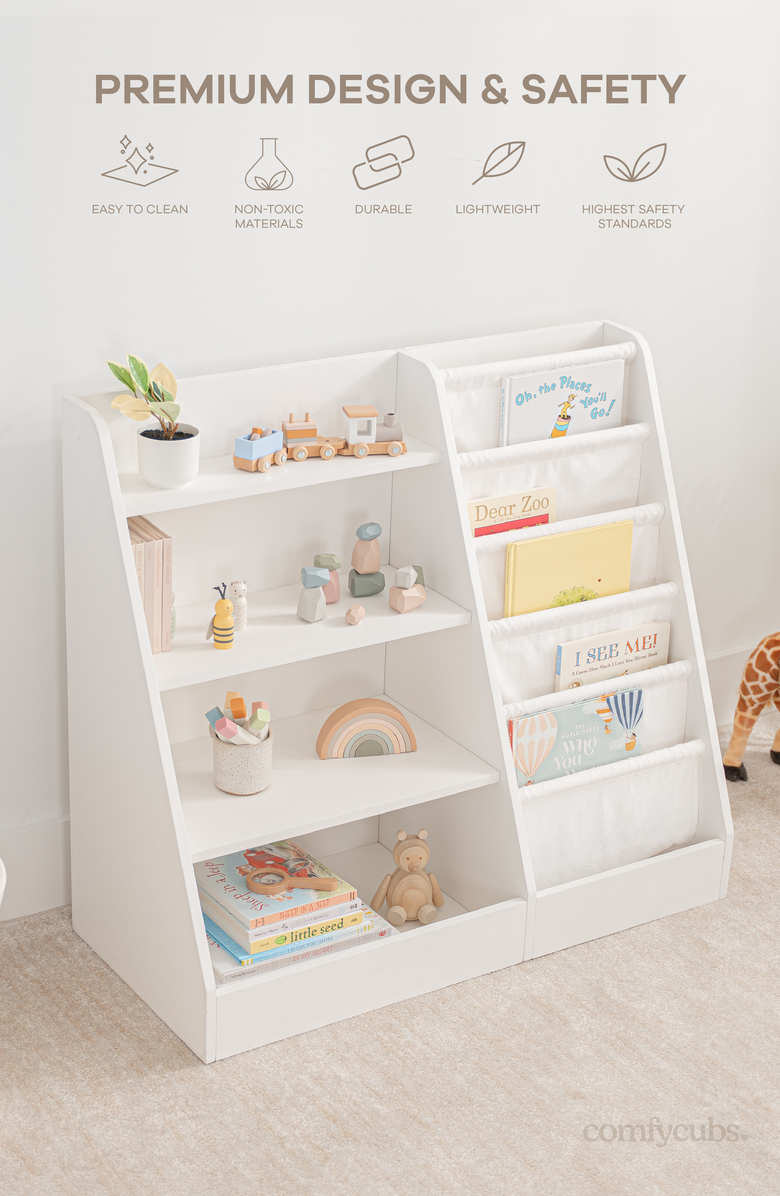 Comfy Cubs Kids Bookshelf, Alternate, color, White