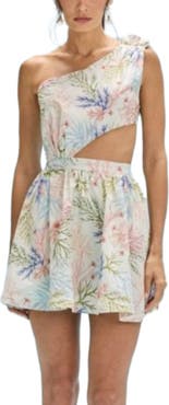PatBO Seaweed One Shoulder Mini Dress