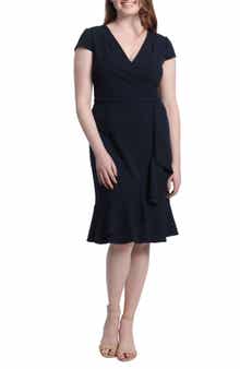 London Times Ruffle Faux Wrap Dress