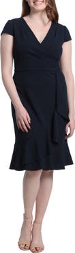London Times Ruffle Faux Wrap Dress