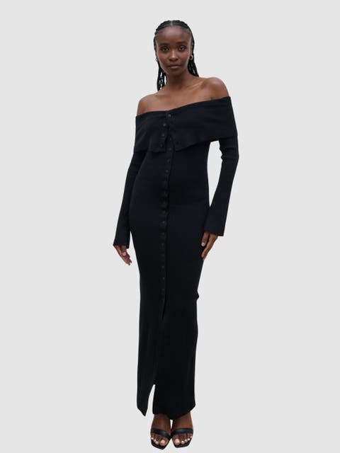 Elora Button Bardot Knit Maxi Dress