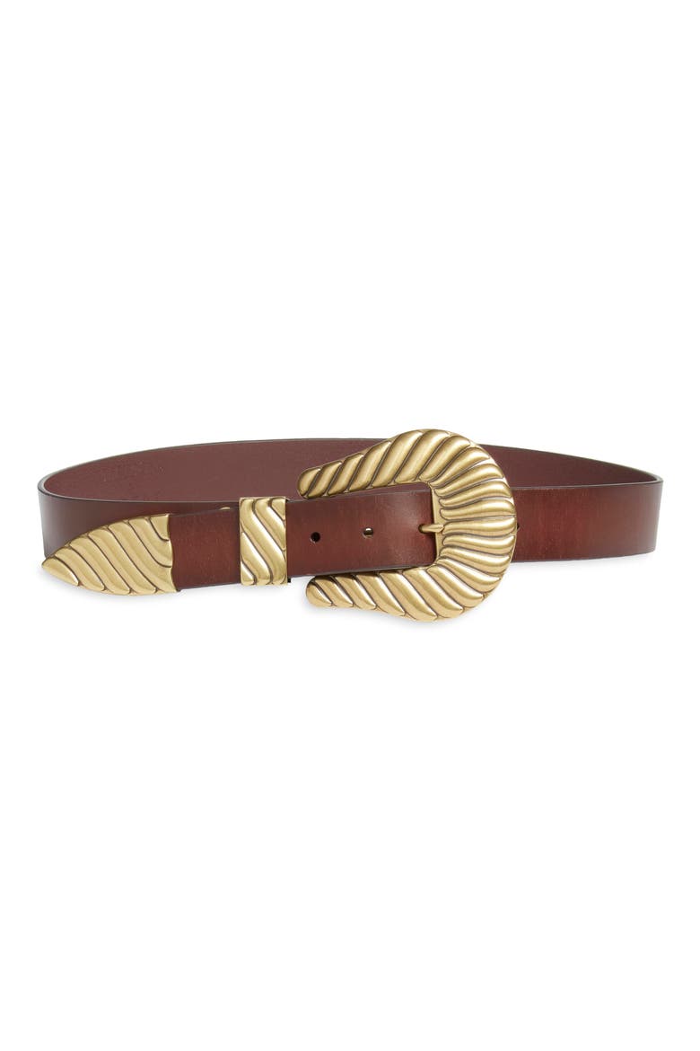 & Stetson The Big Buckle Leather Belt, Main, color, COGNAC WITH BRASS