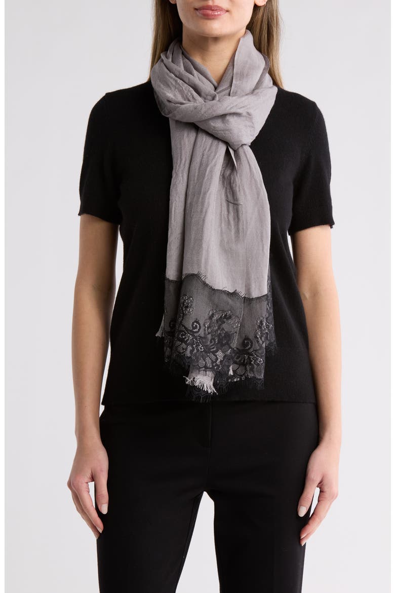 Wool Silk Blend Lace Scarf, Main, color, GREY/BLACK