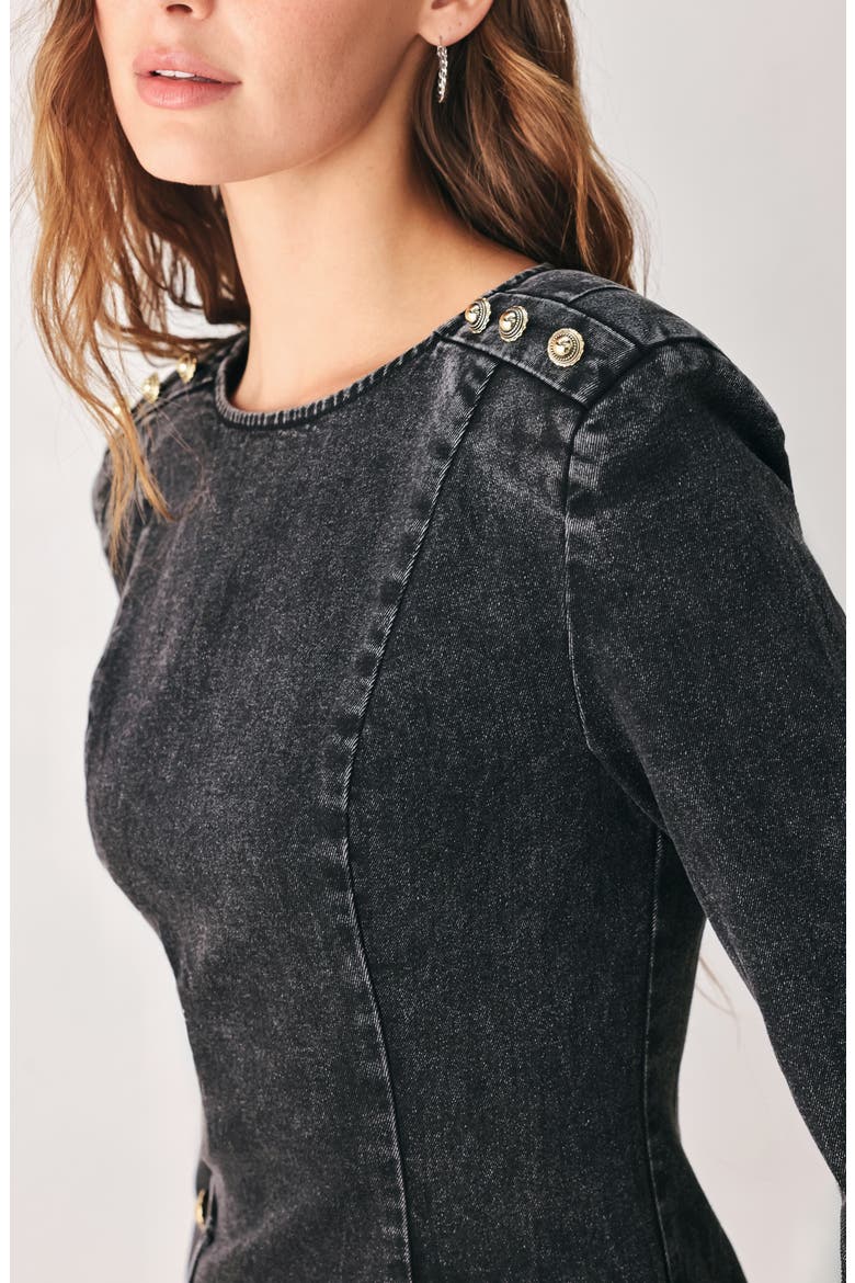 Long Sleeve Washed Denim Minidress, Alternate, color, BLACK
