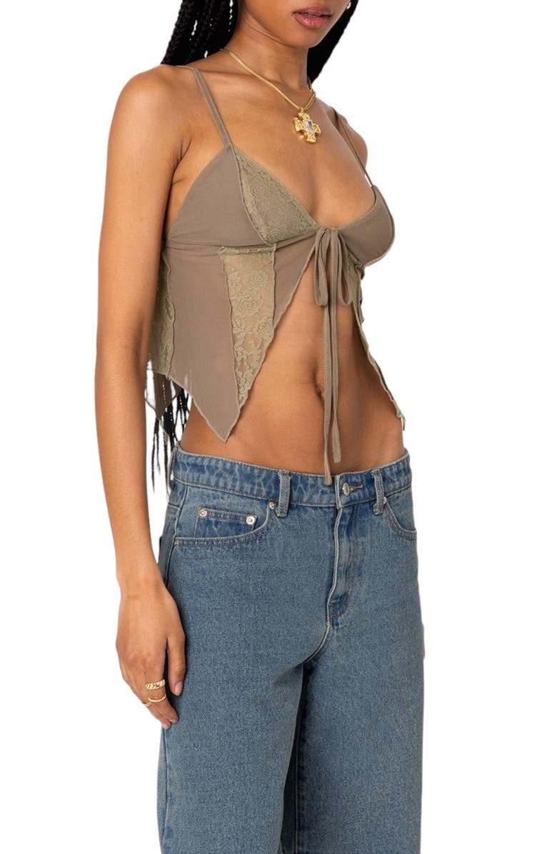 EDIKTED Patchwork Lace Camisole, Alternate, color, Olive