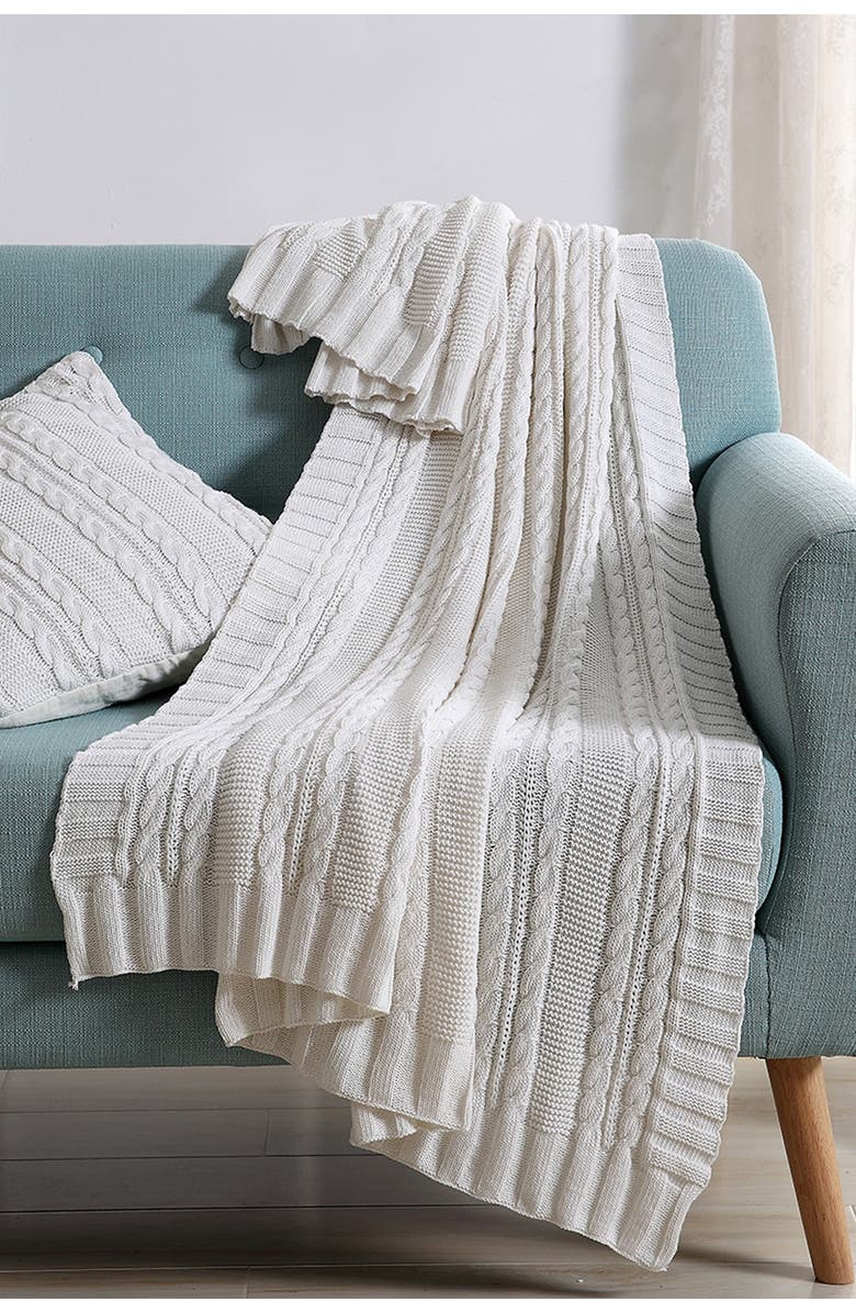 VCNY HOME Dublin Cable Knit Throw Blanket - White, Main, color, White