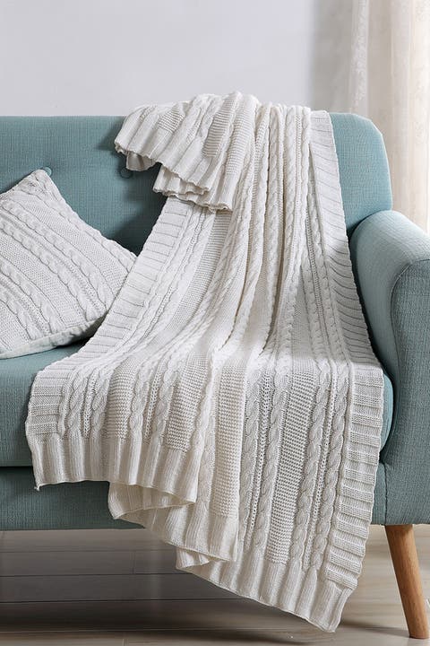 Dublin Cable Knit Throw Blanket - White