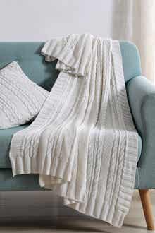 VCNY HOME Dublin Cable Knit Throw Blanket - White