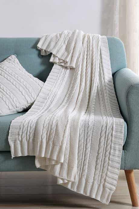 VCNY HOME Dublin Cable Knit Throw Blanket - White