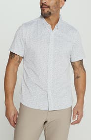 7 Diamonds The Wes Abstract Leaf Print Short Sleeve Stretch Button-Up Shirt