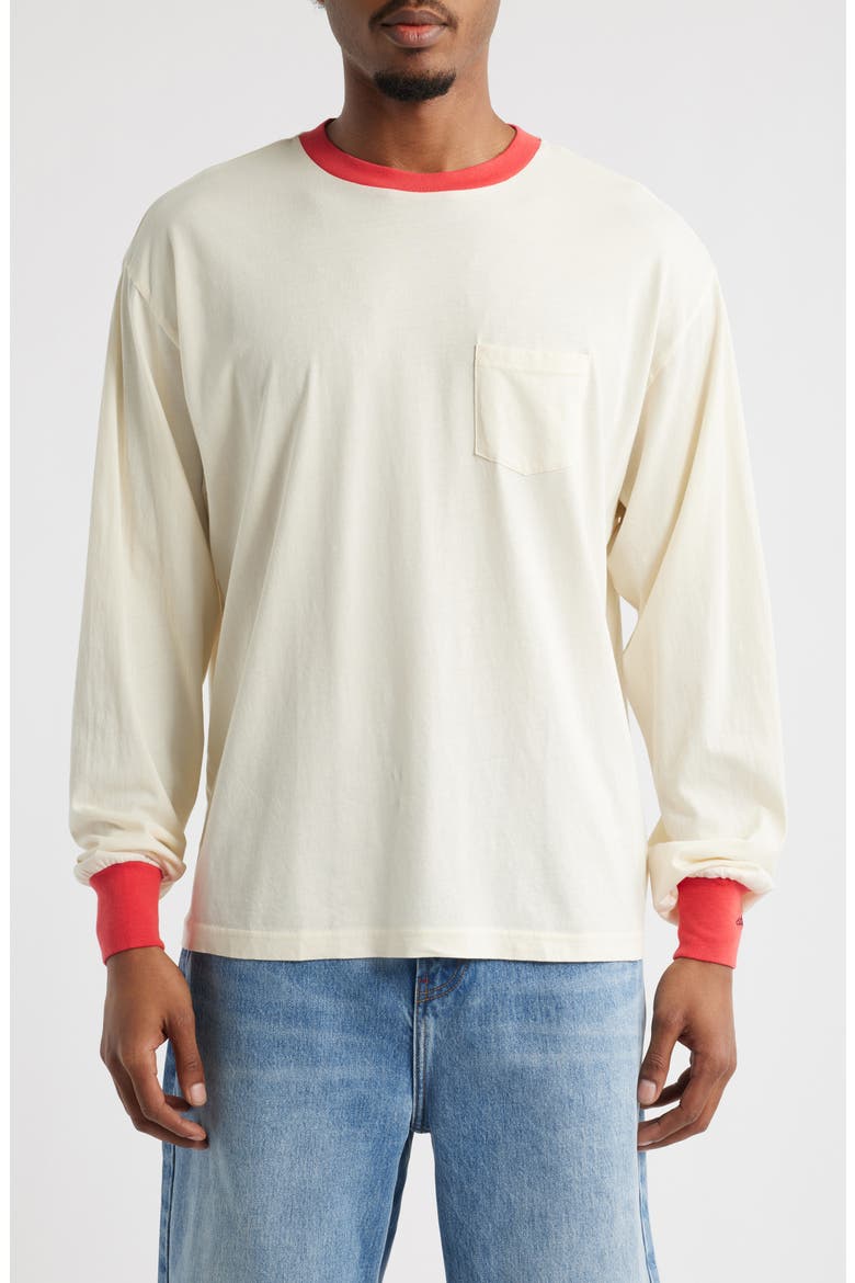 Trophy Long Sleeve Embroidery Ringer T-Shirt, Main, color, FIELD WHITE