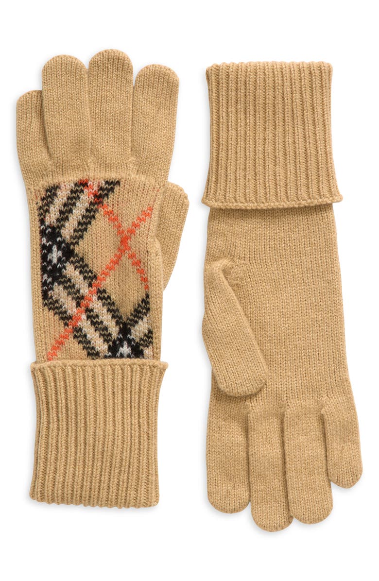 Burberry Bias Check Cashmere Blend Gloves, Main, color, 