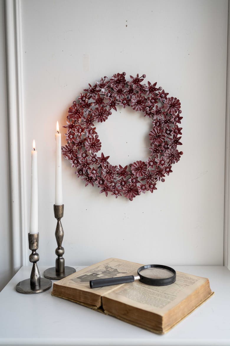 Lucy Red Metal Floral Wreath Wall Art, Alternate, color, Red