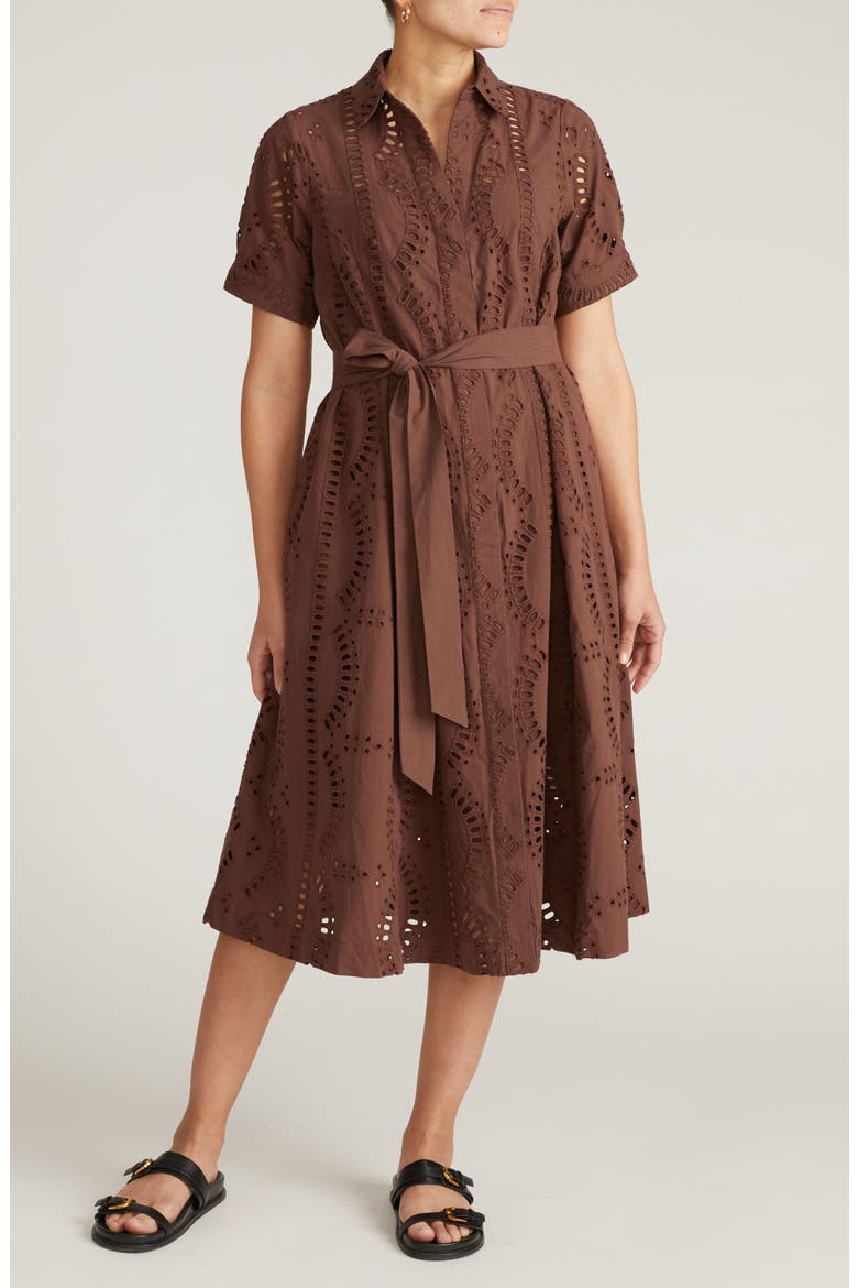 Eyelet Tie Waist Poplin Shirtdress, Main, color, PEPPERCORN