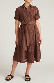 Universal Standard Eyelet Tie Waist Poplin Shirtdress