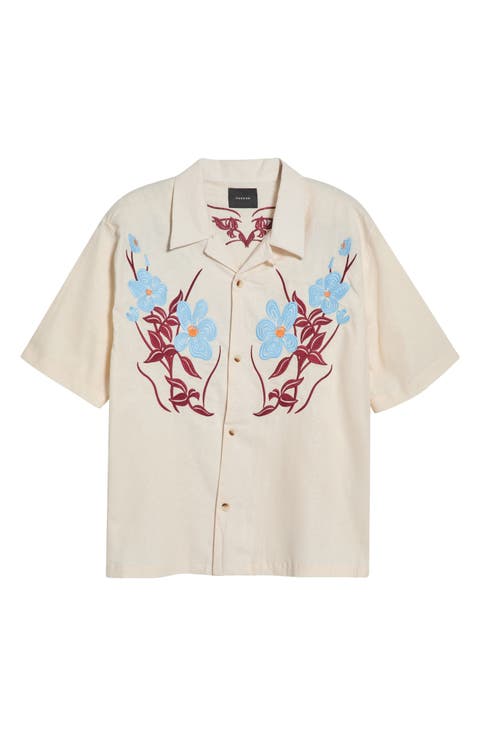 Jasmine Floral Embroidered Cotton & Linen Camp Shirt